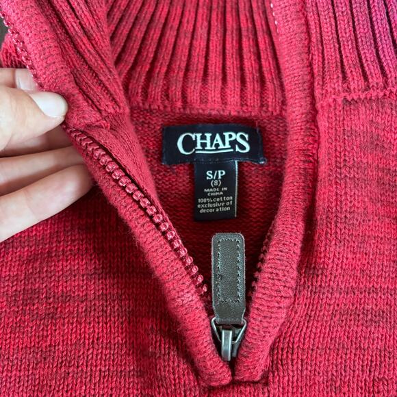Chaps Boys Small 8 Sweater Red Quarter Zip Knit Pullover - Picture 3 of 6
